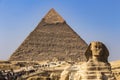 The Great Sphinx of Giza and in the background the Pyramid of Khafre