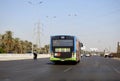 Giza, Egypt, September 16 2023: A public transport Egyptian bus on a highway, selective focus of a public transportation one level