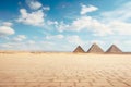 Giza plateau with this stunning view of the extended pavement and the iconic Pyramids of Giza. Royalty Free Stock Photo