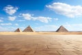 Giza plateau with this stunning view of the extended pavement and the iconic Pyramids of Giza. Royalty Free Stock Photo