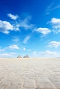 Giza plateau with this stunning view of the extended pavement and the iconic Pyramids of Giza. Royalty Free Stock Photo