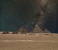 The Giza pyramid complex under night starry sky Royalty Free Stock Photo