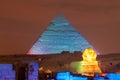 Giza Pyramid and Sphinx Light Show at Night - Cairo, Egypt