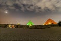 Giza pyramids and Sphinx light up at night Royalty Free Stock Photo