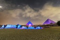 Giza pyramids and Sphinx light up at night Royalty Free Stock Photo