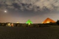 Giza pyramids and Sphinx light up at night Royalty Free Stock Photo