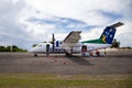 Solomon Airlines Dash plane at Nusa Tupe airport, Gizo, Solomon Islands.