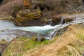 Gjain Canyon landscape with small waterfalls and lush vegetation, Thjorsardalur valley, Iceland, long exposure Royalty Free Stock Photo
