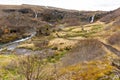 Gjain Canyon landscape with small waterfalls and lush vegetation, Thjorsardalur valley, Iceland, spring Royalty Free Stock Photo