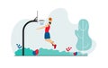 Basketball player throws the ball into the basket. Illustration in flat style