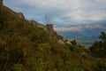 GJIROKASTRA, ALBANIA: Landscape on the old Gjirokastra fortress walls in the background of the mountain.