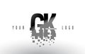 GK G K Pixel Letter Logo with Digital Shattered Black Squares
