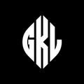 GKL circle letter logo design with circle and ellipse shape. GKL ellipse letters with typographic style. The three initials form a