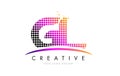 GL G L Letter Logo Design with Magenta Dots and Swoosh