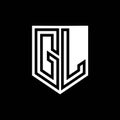 GL Logo monogram shield geometric black line inside white shield color design