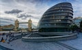 GLA Building London City Hall with Tower Bridge in the background Royalty Free Stock Photo