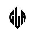 GLA circle letter logo design with circle and ellipse shape. GLA ellipse letters with typographic style. The three initials form a