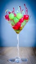 Glace cherries in martini glass Royalty Free Stock Photo