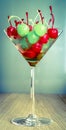 Glace cherries in martini glass Royalty Free Stock Photo