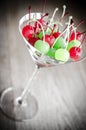 Glace cherries in martini glass Royalty Free Stock Photo