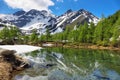 Glacial Arpy lake near Morgex, Aosta Valley in north Italy