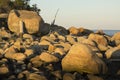 Glacial boulders on the beach at sunset, Hammonasset, Madison, C Royalty Free Stock Photo