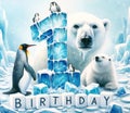 Glacial Greetings: Polar Bear and Penguin Birthday