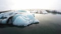 Glacial ice and old glacier in Iceland - wide angle aerial view