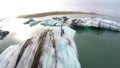 Glacial ice and old glacier in Iceland - wide angle aerial view