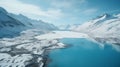 Glacial lake surrounded by snow-capped mountains