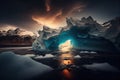 Glacial landscape. Large chunks of blue ice Royalty Free Stock Photo