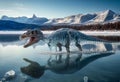 glacial period. extinction of the dinosaurs. reptile ingrown into ice.