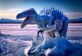 glacial period. extinction of the dinosaurs. reptile ingrown into ice.