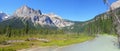 Rocky Mountain Landscape with Glacial River and High Mountain Peaks at Emerald Lake, Yoho National Park, British Columbia, Canada Royalty Free Stock Photo