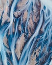 A glacial rivers from above. Aerial photograph of the river streams from Icelandic glaciers. Beautiful art of the Mother nature Royalty Free Stock Photo