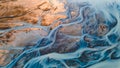 A glacial rivers from above. Aerial photograph of the river streams from Icelandic glaciers. Beautiful art of the Mother nature Royalty Free Stock Photo