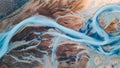 A glacial rivers from above. Aerial photograph of the river streams from Icelandic glaciers. Beautiful art of the Mother nature Royalty Free Stock Photo