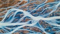 A glacial rivers from above. Aerial photograph of the river streams from Icelandic glaciers. Beautiful art of the Mother nature Royalty Free Stock Photo