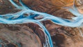 A glacial rivers from above. Aerial photograph of the river streams from Icelandic glaciers. Beautiful art of the Mother nature Royalty Free Stock Photo