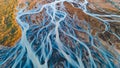 A glacial rivers from above. Aerial photograph of the river streams from Icelandic glaciers. Beautiful art of the Mother nature Royalty Free Stock Photo