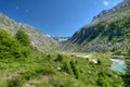 Glacial valley between high mountains Royalty Free Stock Photo