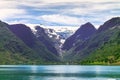 Glacier Briksdalen and lake Lovatnet, Norway