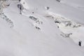 Glacier crevasses and seracs in a snow field in the Mont Blanc a