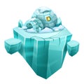 Glacier game island, 3D cartoon iceberg, north igloo house, isometric arctic vector ice land.