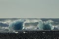 Glacier ice chunks on the black beach at Jokulsarlon, Iceland