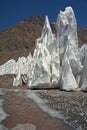 Glacier ice peaks on the slopes of Mt. Aconcagua. Royalty Free Stock Photo