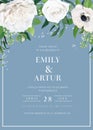 Glacier lake blue tender wedding invite card, save the date, party poster template design. Editable floral watercolor bouquet with