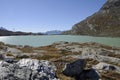 Glacier Lake `Lago Bianco` at Bernina-Pass in the upper Engadin Royalty Free Stock Photo