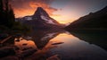 Glacier Lake Reflecting Stunning Sunset