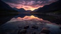 Glacier Lake Reflecting Stunning Sunset